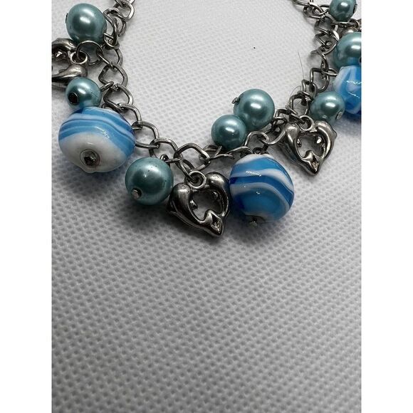Charm bracelet Dolphin Hearts &blue‎ glass beads fashion jewelry AOV-A - Picture 4 of 5